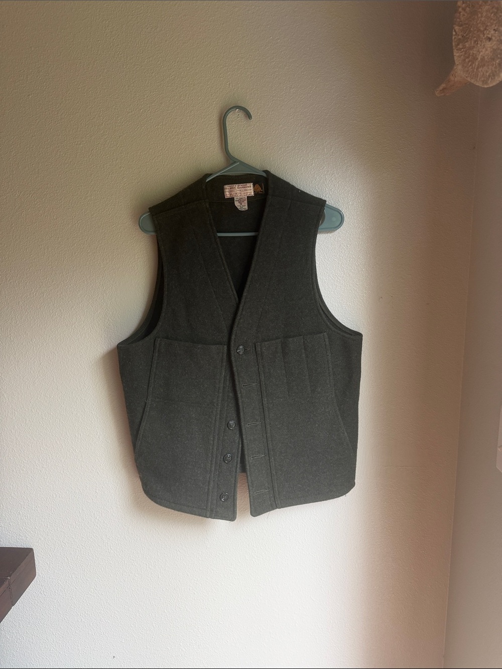 Filson Olive Green Wool Button-Front Vest